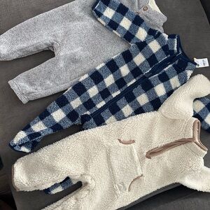 Carters Sherpa 12mo Onesies Set - Grey, Blue Plaid and Cream (all NWT)